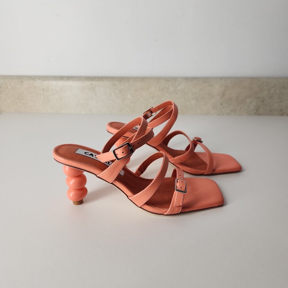 Anthropologie x CAVERLEY Mazie strappy leather Heels Coral Orange EU 36 US 6 - Picture 4 of 16